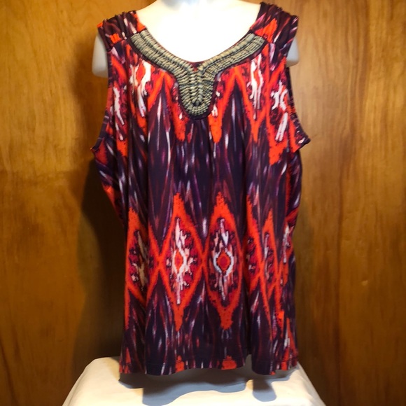 Jaclyn Smith Sleeveless Beaded Top 3X Red Orange Purple PF - Picture 2 of 6
